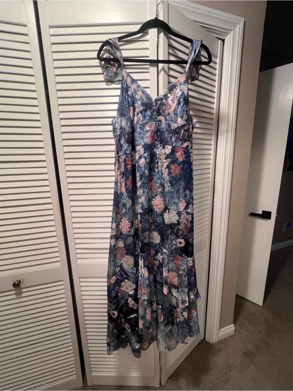 Hutch Blue Floral Maxi High Low Dress with Pink Accents h